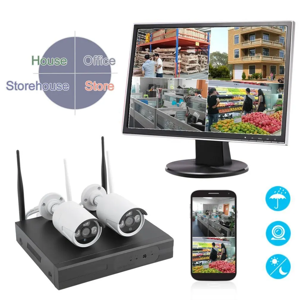 

2pcs Wireless 4 Channel NVR Kit Wireless CCTV Security System 2pcs WIFI IP Cameras Outdoor Indoor Home Surveillance Cam