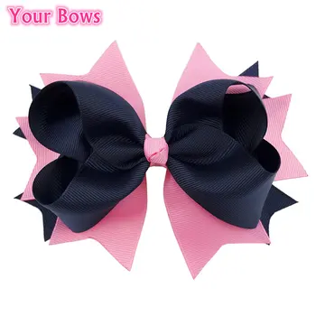 

Your Bows 1PC 5.5Inches Girls Hair Bows Pink/Navy Solid Bowknot Hairpins Grosgrain Ribbon Bows Children Hair Accessories