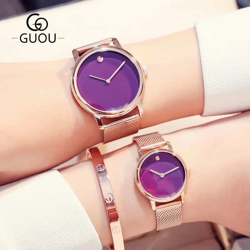 

Fashion GUOU Trendy Women Men Dress Leisure Simple Watches Metal Knit Unique Strap Business Lovers' Bracelet Quartz Wristwatch