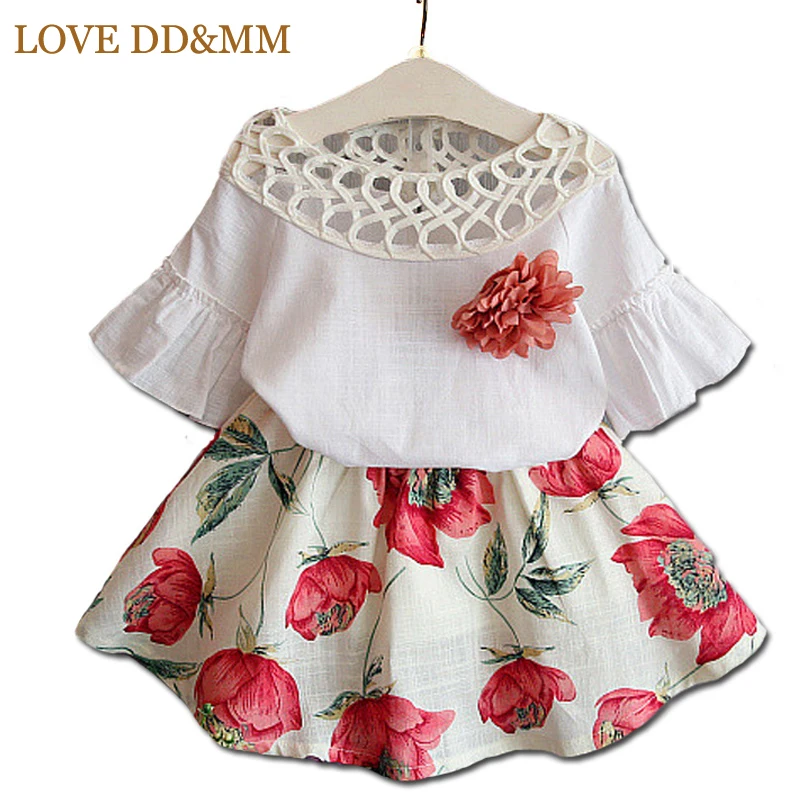 Любовь DD& мм Комплекты одежды для девочек Новая летняя одежда для девочек, с бантом, с милым принтом «Котенок» для малышей, футболки+ шорты, костюм измельченные цветки