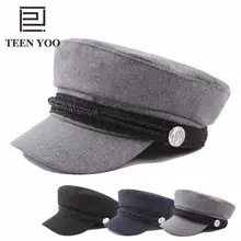 Осенне-зимняя шапка Militar, шерстяная, на пуговицах, с веревкой, унисекс, для взрослых, винтажная, военная шапка для мужчин, женщин, студентов, темно-синие Шапки, армейские береты Teenyoo