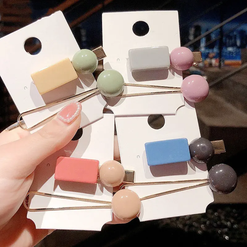 

2PCS/set Candy Color Square Beads Hairpins For Women Simplicity Exquisite Hair Clips Sweet Hairgrip Barrettes Hair Accessories