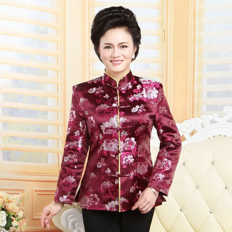 

2015 New Autumn Winter Chinese Tradition Women's Brocade Satin Jacket Coat Warm M L XL XXL 3XL WNS1
