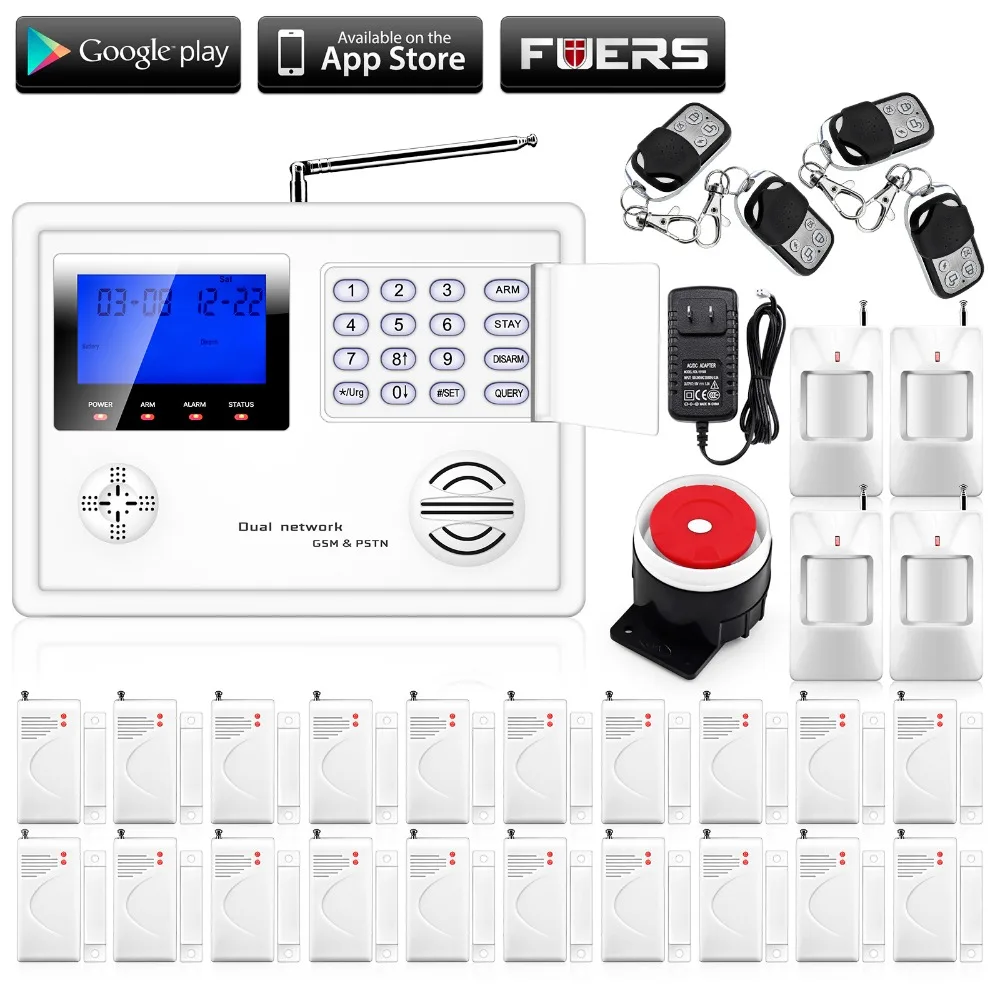 FUERS IOS/Android App Set 103 zone Wireless/wired GSM PSTN Intercom Monitor home House office Intruder Alarm System Voice Prompt