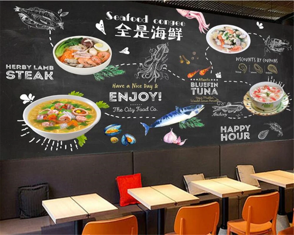 Обои beibehang для пожилых морепродуктов ресторанов закусок баров 3d обои |