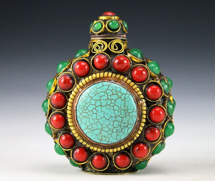 

Asian Antiques Tibetan Vintage Handwork Copper Inlay Beads Snuff Bottle fast shiping