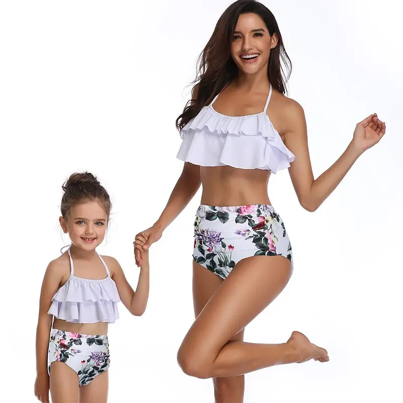 

mother daughter clothes mommy and me swimsuit mom mama baby swimwear white floral print mum girl family matching outfits look