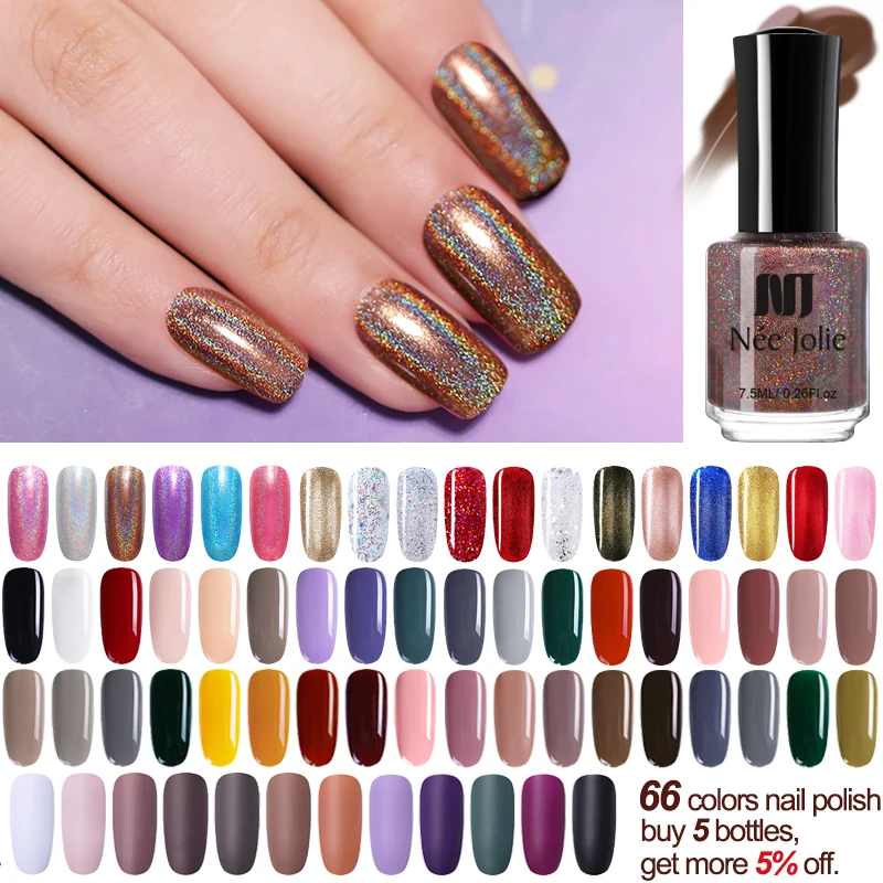 

NEE JOLIE 66 Colors Nail Polish Fast Dry 7.5ml Shining Nail Art Polish Pure Holographic Series Matte Glitter Nails Lacquer