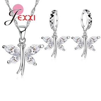 

Promotions 925 Sterling Silver Cubic Zirconia Butterfly Drop Earrings Collar Necklace Bride Wedding Anniversary Jewelry Sets