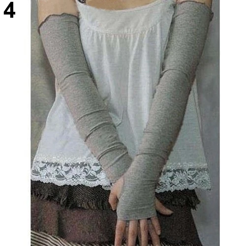 Женские хлопковые перчатки для рук с защитой от ультрафиолета теплые длинные перчатки без пальцев 9DX8 - Цвет: Серый