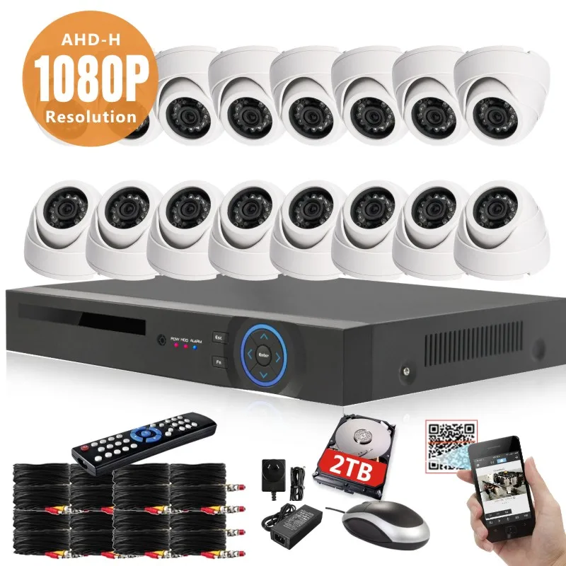  16ch AHDH 1080P 2MP CCTV System 16CH AHD DVR Kit 16* 1080P Indoor Security dome Camera System Motion Detection USB 3G WIFI HD 2T 