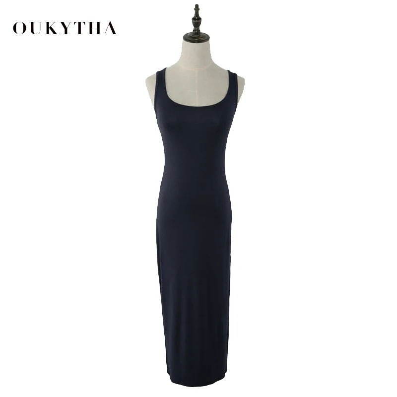 Oukytha Лето 2017 г. Повседневное рукавов середины икры онлайн Танк платье Bodycon