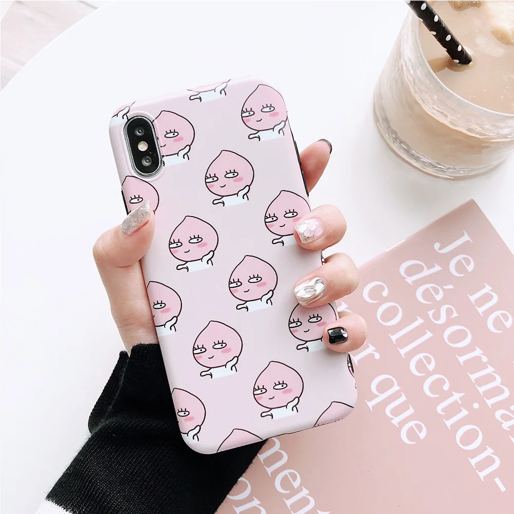 

Korea Style Cover For iPhone XR XS MAX Case Cute Fart Peach Phone Case for iPhone 6 6s Plus 7 8 Plus Soft TPU Half Wrapped Shell