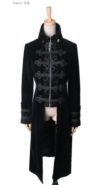 Панк рейв Готический элегантный стоячий воротник поддельный-из двух частей суд платье пальто панк Толстовка военный Косплей Женская куртка наряд - Color: Black Y-401F