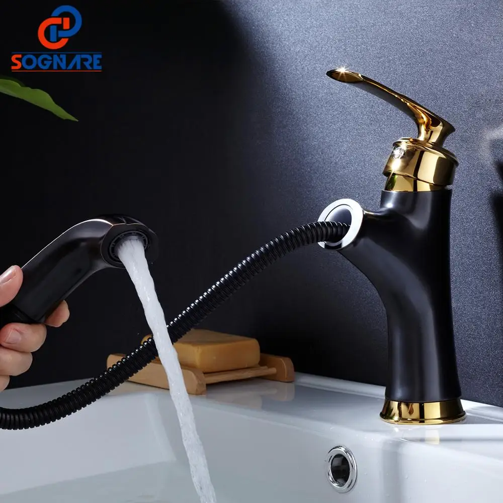 

Pull Out Basin Sink Faucet Hot And Cold Water Faucet Single Handle Single Hole Deck Mounted Bathroom Basin Faucet Copper Tap