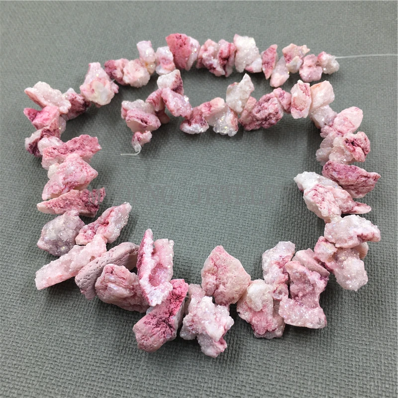 MY1071 Freeform MIX Size Druzy Crystal nature Pink Beads,Nugget Quartz Hole Beads  (2)