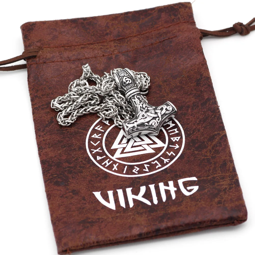 Viking Thor Hammer Amulet Scandinavian Mjolnir Pendant Necklace