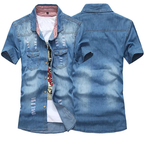 Летняя джинсовая рубашка с коротким рукавом, джинсовая одежда, белая мужская куртка, ковбойская одежда - Цвет: Navy Blue