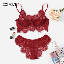 COLROVIE, красный, волнистый, кружевной, сексуальный комплект нижнего белья для женщин, нижнее белье,, на косточках, прозрачное нижнее белье, бюстгальтер и трусы