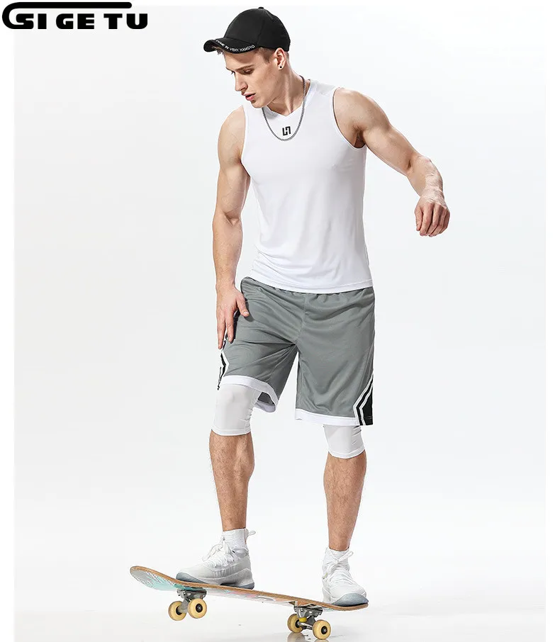 

2018 New 3 Pieces Mens Sports Suits Running Clothes For Men Short Elasticity Tights Gym Fitness Sleeveless vest