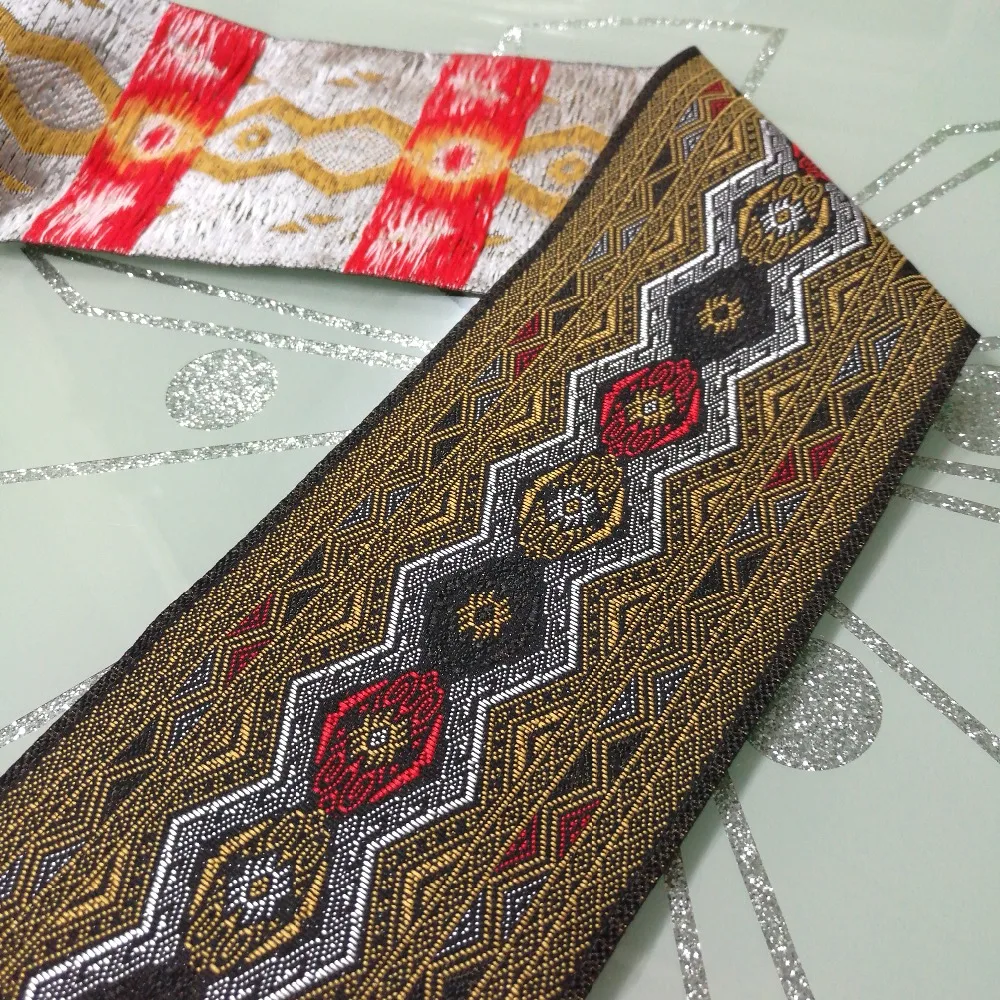 

10.3cm 103mm 4-1/8' Orange Red Black Geometric Abstract Rhombus Ethnic Curtain Laciness National Jacquard Ribbon Woven Webbing