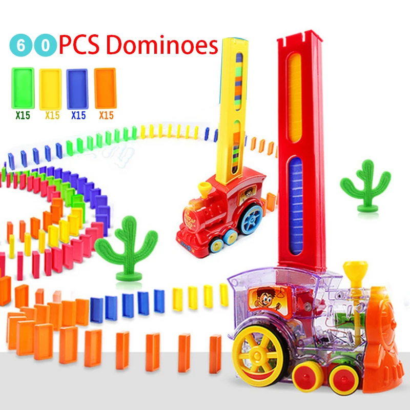 Put Up The Domino Game Toy Set Automatic Placement Domino Train Car with Light Sound Educational Building Blocks DIY Toy Gift