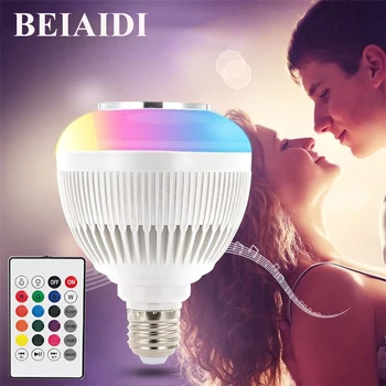 

BEIAIDI 12W E27 Smart RGB Bluetooth Speaker Bulbs With Remote Controller Music Playing Lamp LED Audio Speaker RGB LED Bulb Lamp