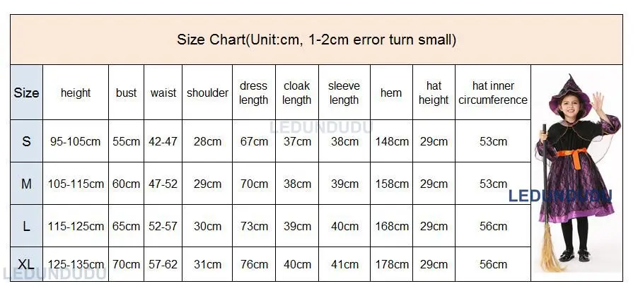 Kids Purple Witch Cosplay Costume with Hat Children Halloween Party Holiday Performance Clothes Girls Black Magic Witch Dress size (1)