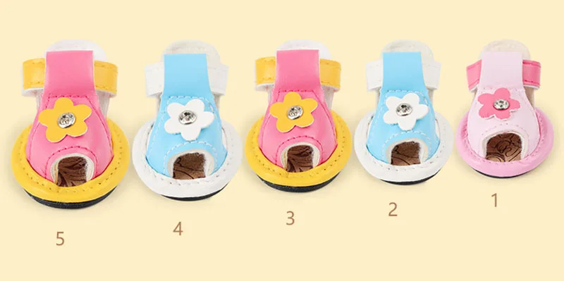 SYDZSW Petshop Dog Shoes Pet Candy Color PU Leather Boots Protective for Small Dogs Chihuahua One Diamond Sandal Dog Products