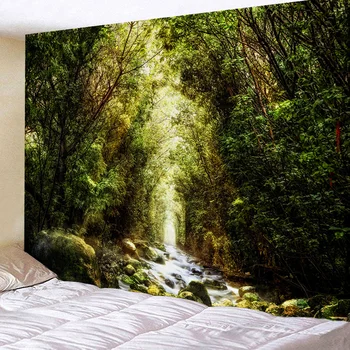 

Tapestry gpsychedelic Wall Hanging Green Tree Mountain Printing Pattern For Home Deco Wall Decor Large Size Cheap Hippie