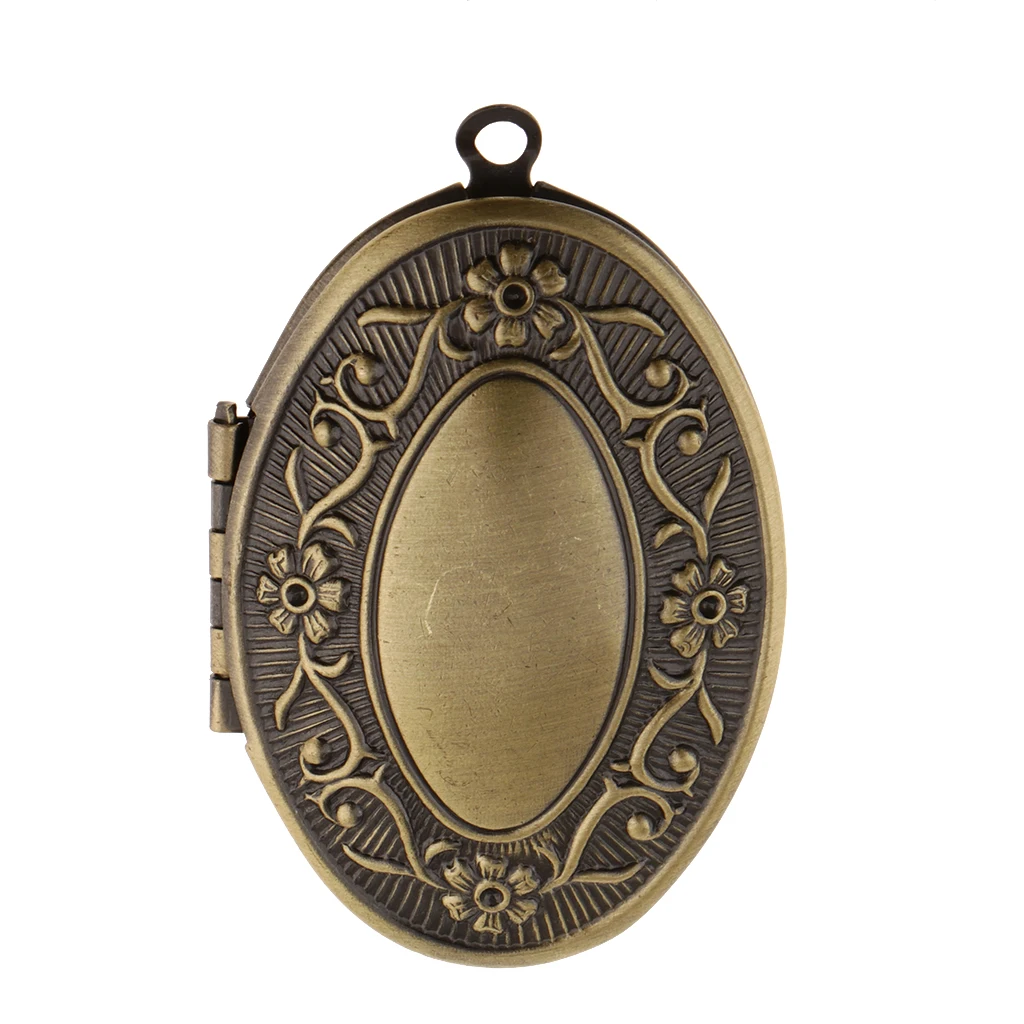 Chic Vintage Flower Engraved Photo Picture Frame Charm Oval Shape Locket Pendant DIY Jewelry