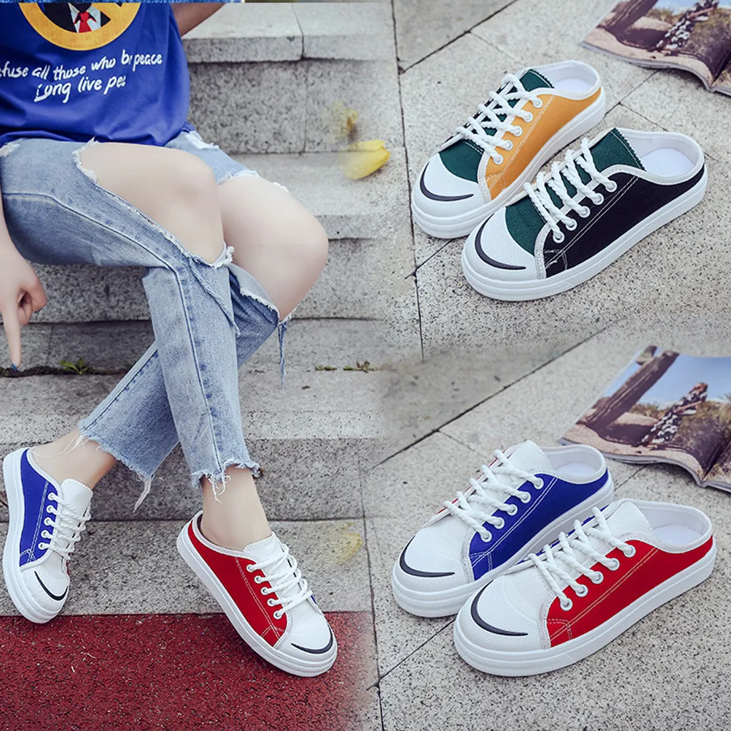 

Women's Casual Fashion Mixed Colors Wedges Heelless Canvas Shoes zapatillas mujer deportiva