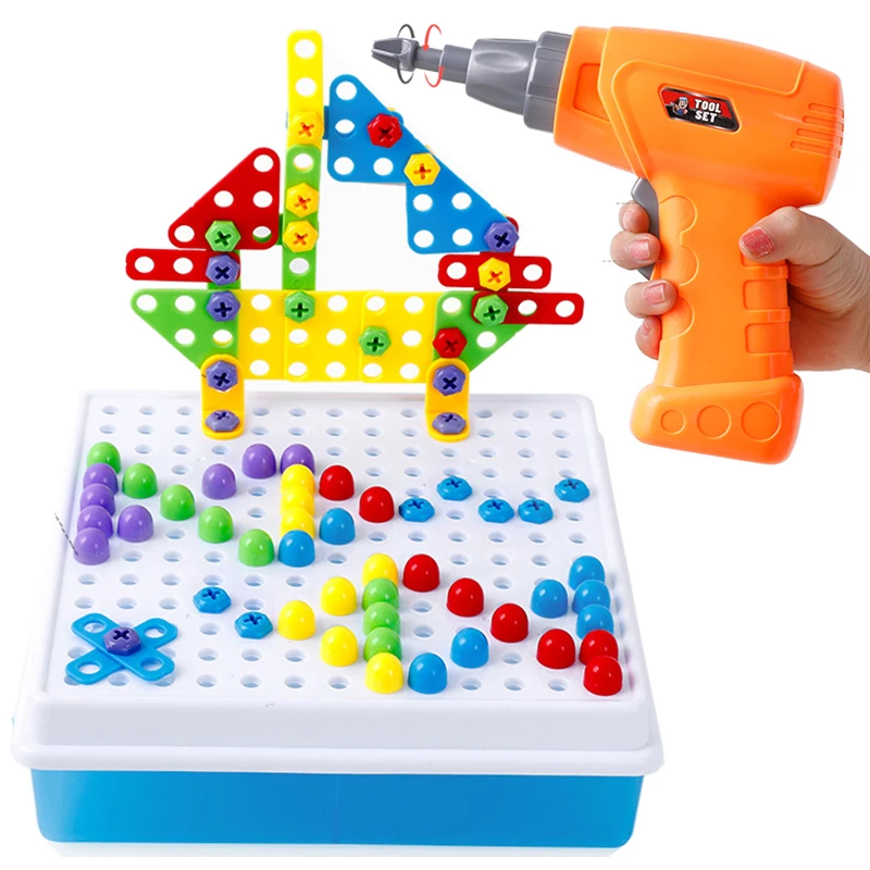 

Children Screwing 3D Puzzle Electric Drilling Toys Kids Creative Geometric Puzzle Screwing Assemble for Boys Pretend Toy Gift