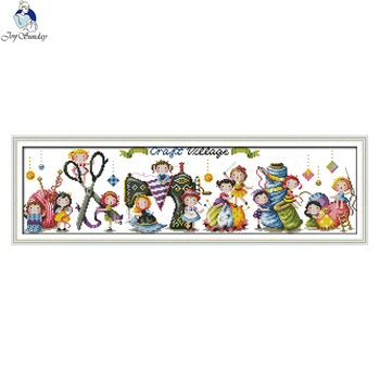 

Joy Sunday Cartoon Style Craft Village Free Counted Cross Stitch Christmas Design Handwork Embroidery kits for Gifts