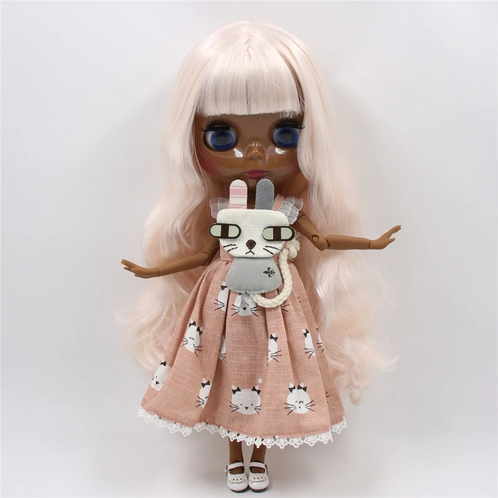 Belen – Premium Custom Neo Blythe Doll with Pink Hair, Black Skin & Shiny Cute Face 1