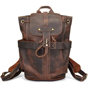 

Crazy Horse Natural Cow First Layer Knapsack Male Computer Bag School Bags Vintage Genuine Leather Rucksack Men Women Backpack