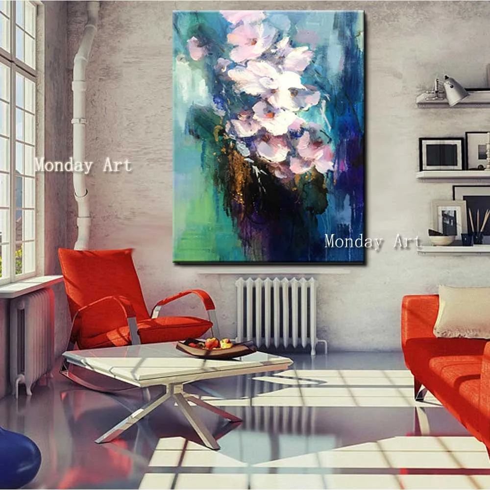 Hand-Painted-Abstract-Flower-Canvas-Oil-Painting-Abstrat-White-Flower-Wall-Picture-Living-Room-Home-Wall (4)
