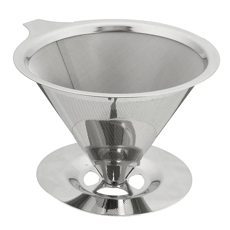 

Coffee Filters Stainless Pour Over Cone Bar Wine Hopper Filter Dripper Double Layer Mesh Paperless Strainer Home
