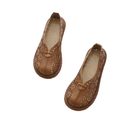 

2019 new summer flat with single shoes peas flat hole shoes hollow lazy thick bottom Lok Fu shoes female tide
