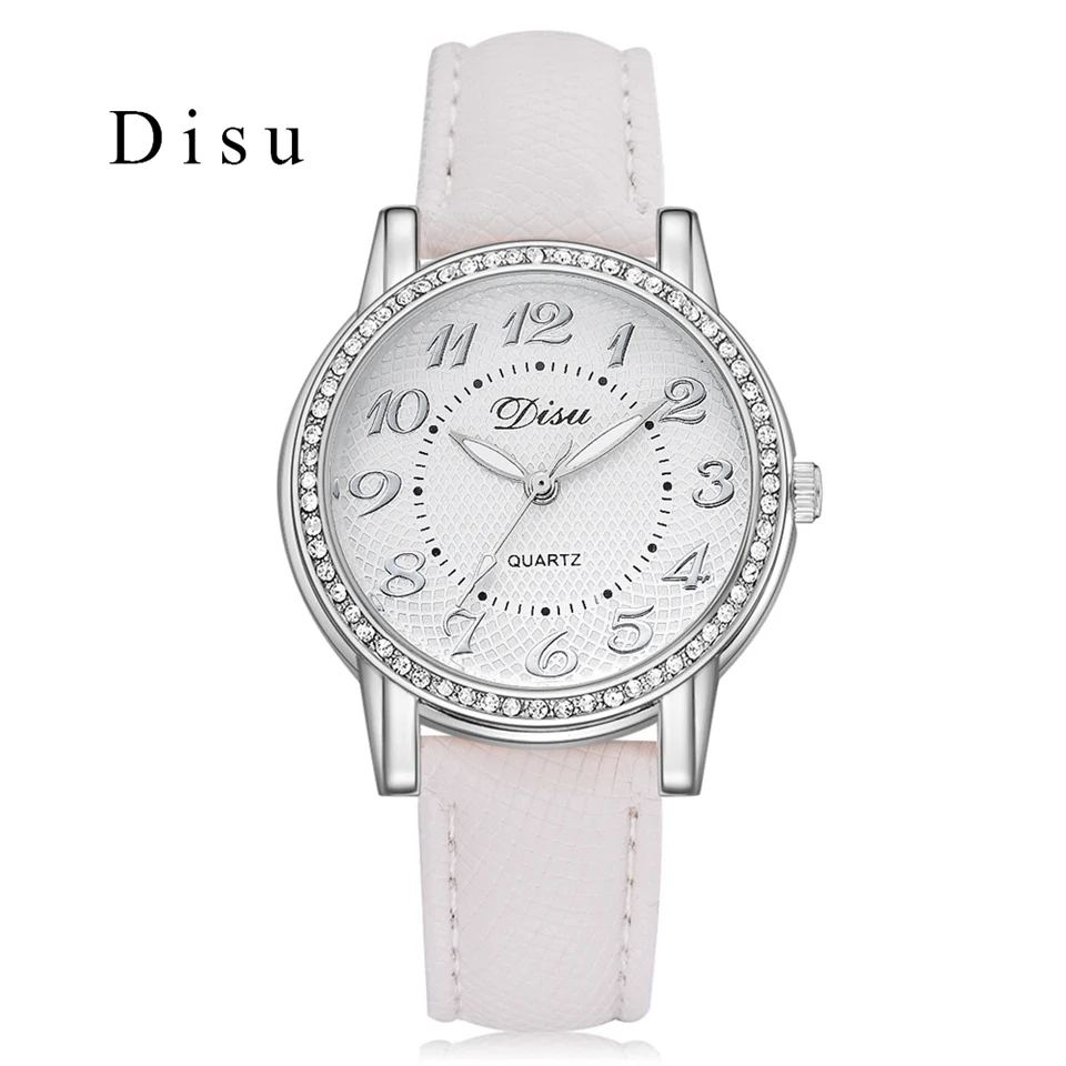 

Disu Brand Women Wrist Watch Fashion Silver Crystal Dress Bracelet White Clock Gift Watch Luxury Ladies Sport Creative Watches