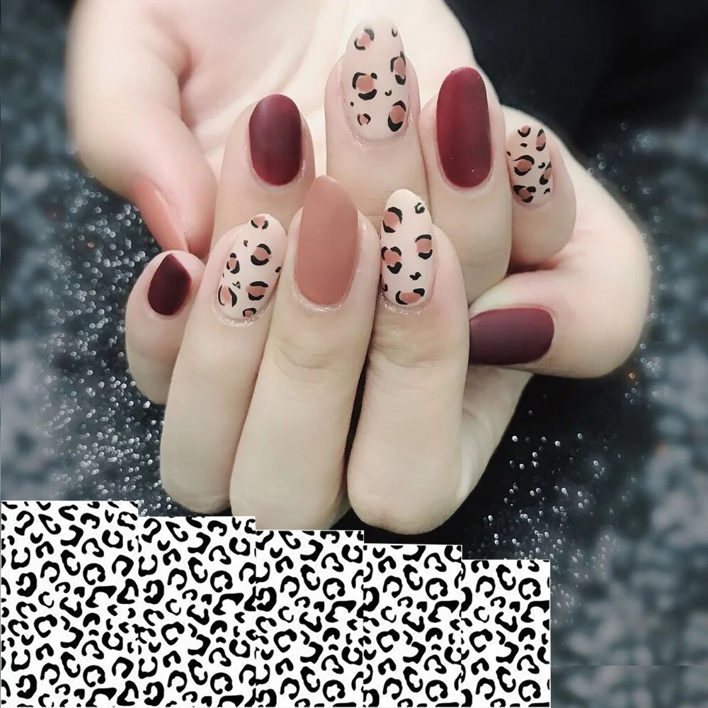 

10 Sheets Nail Decals Stickers Black White Leopard Spots Nail Decoration Accessories DIY Nail Art Beauty Tool Sexy Flexible Tape