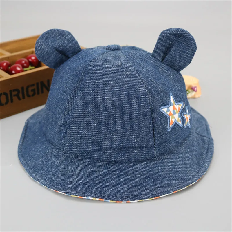 Navy blue stars Модные ковбойские шляпы солнцезащитные для мальчиков со звездами; сезон весна-лето-осень; Детские кепки с милыми ушками; Детские шапки; детские солнцезащитные очки - Цвет: Navy blue stars