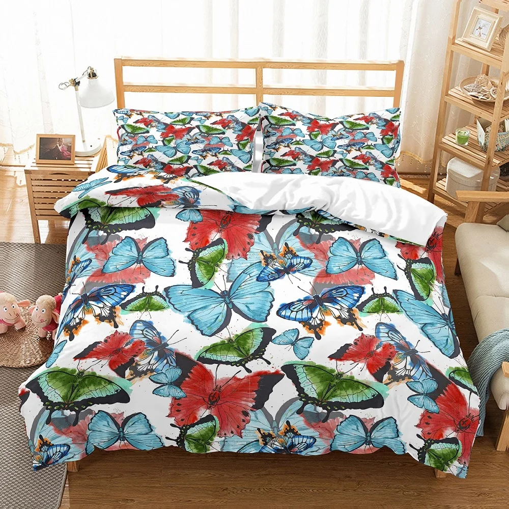 

Colorful Butterfly Bedding Set 3D Printed Animals Bed Linen Set Luxury Microfiber Home Duvet Cover Set 3PCS AU/US/EU Bedclothes