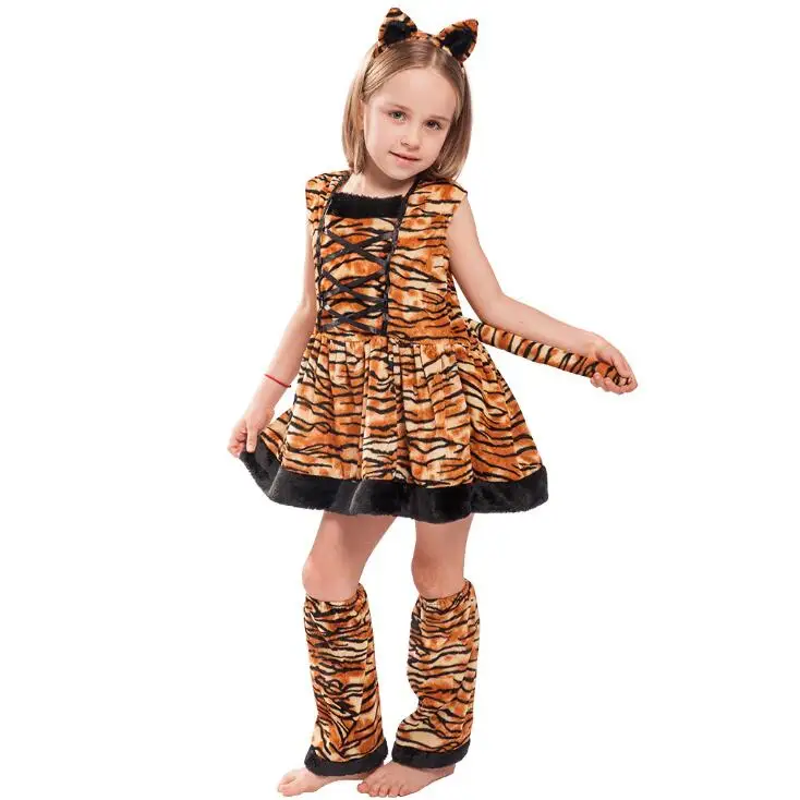 Костюм с животными для девочек костюм леопарда короткое платье-пачка для девочек, детские карнавальные костюмы на Хэллоуин Disfraz
