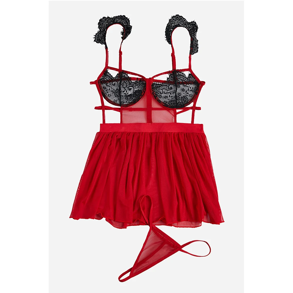 Сексуальная одежда для женщин нижнее белье Babydoll Кружевной обработанный халат с Стринги Летняя Сексуальная эротическая ночная рубашка платье порно костюмы