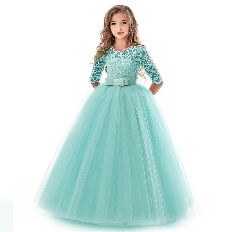 Вечернее платье для девочек; Летние Детские платья для девочек; Детский костюм; элегантное платье принцессы; свадебное платье с цветочным узором для девочек - Цвет: Green