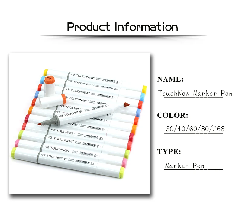 TOUCHNEW 40/60/80/168 Цвета маркер для рисования двойной головой художественный маркер для рисования на спиртовой основе Маркеры Набор ручек для рисования манга ручки для дизайна