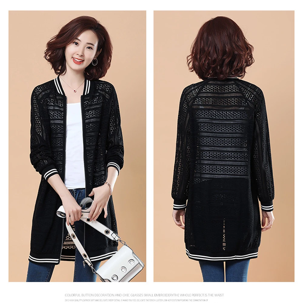 Spring and summer new style temperament Lace hollow long coat womenXL-5XL Large Size Short Baseball coat
