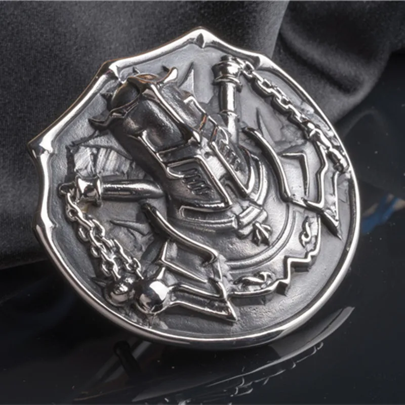 

OGRM Crafts Titanium Steel The Crusaders Buckle 316L Steel Cowhide Leaher Belt New