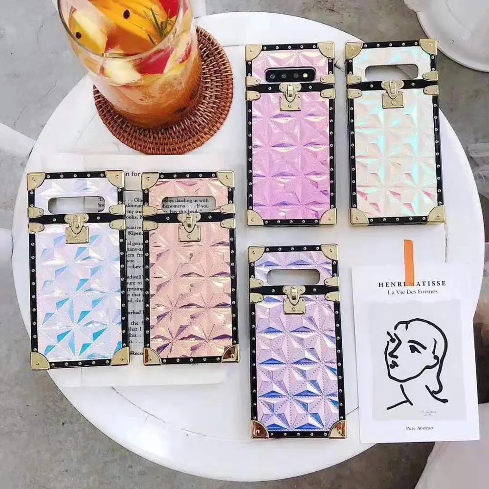 

Luxury brand Square diamond Texture laser cover case for iphone 6 6S 7 8 plus X 10 XS XR Max for samsung s10 plus phone couqe
